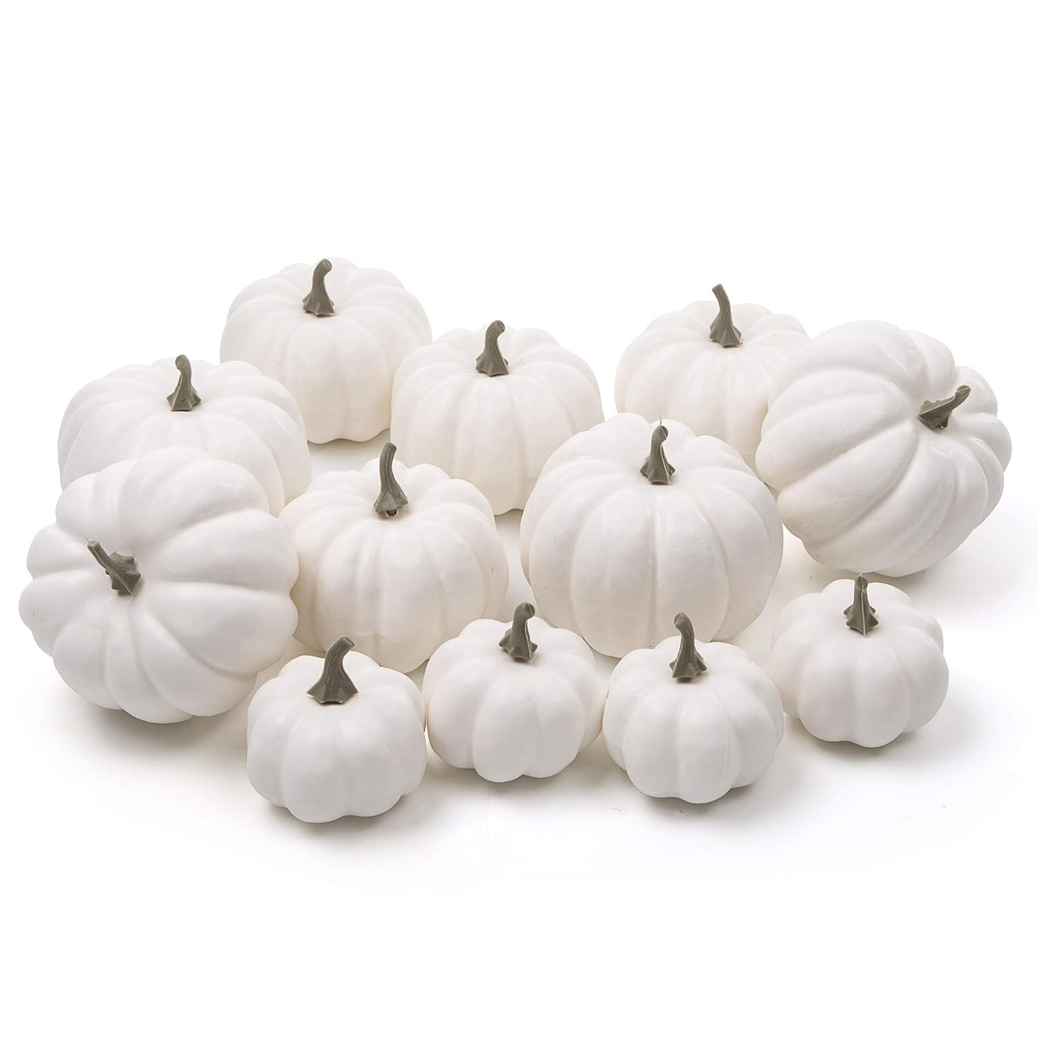 Bibana 12 Pack Artificial Assorted Pumpkins, Mini Fake Pumpkins Artificial Vegetables for Halloween,Harvest Thanksgiving Party Decor (White)
