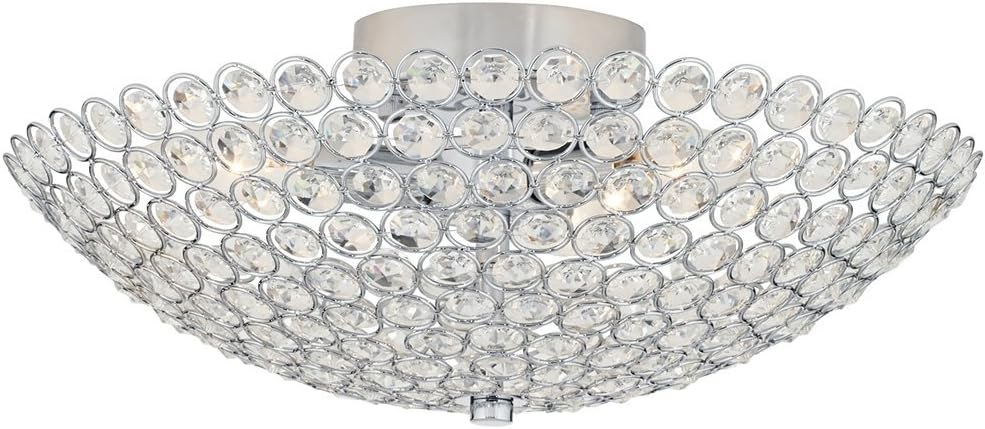 Possini Euro Design Geneva Luxury Close to Ceiling Light Semi Flush Mount Fixture 12" Wide Chrome Silver Crystal Glass Beads Bowl Shade for Bedroom Hallway Living Room Dining Room Bathroom Kitchen