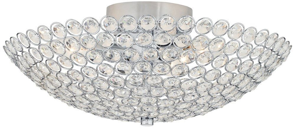 Possini Euro Design Geneva Luxury Close to Ceiling Light Semi Flush Mount Fixture 12" Wide Chrome Silver Crystal Glass Beads Bowl Shade for Bedroom Hallway Living Room Dining Room Bathroom Kitchen