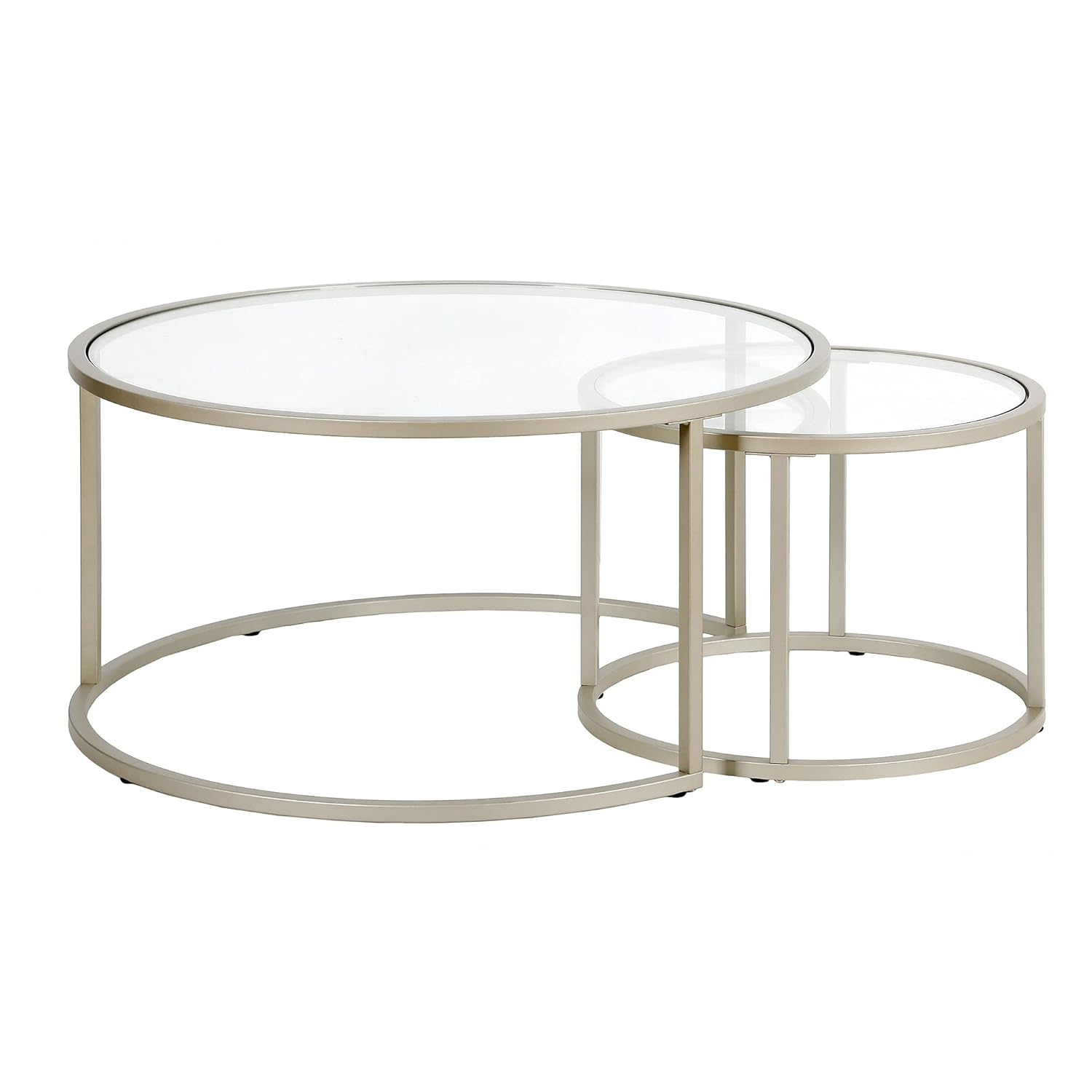 Evelyn&Zoe Watson Round Nested Coffee Table in Satin Nickel