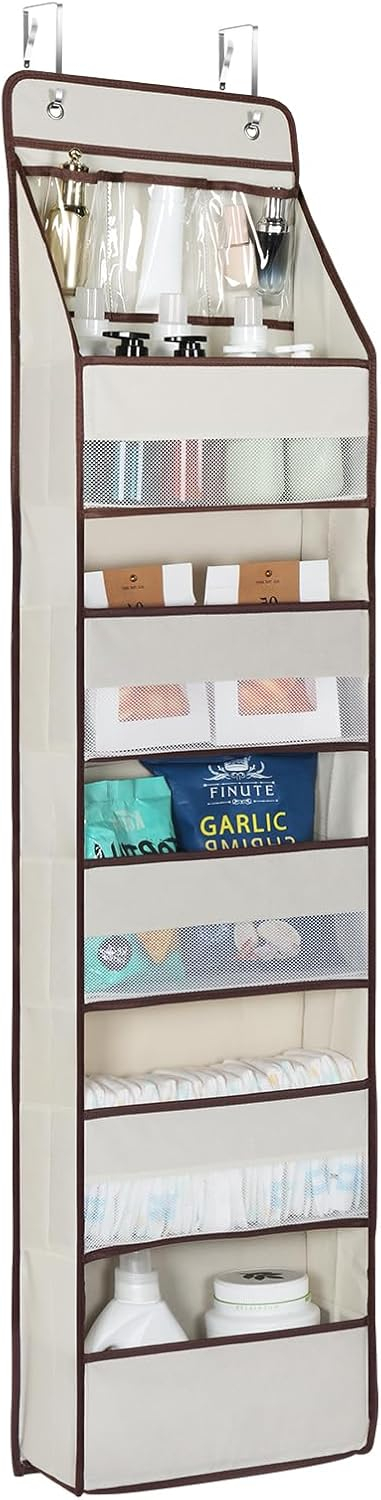 Univivi Door Hanging Organizer Nursery Closet Cabinet Baby Storage with 5 Large Pockets and 3 Small PVC Pockets for Cosmetics, Toys and Sundries (6 Layers - Beige)…