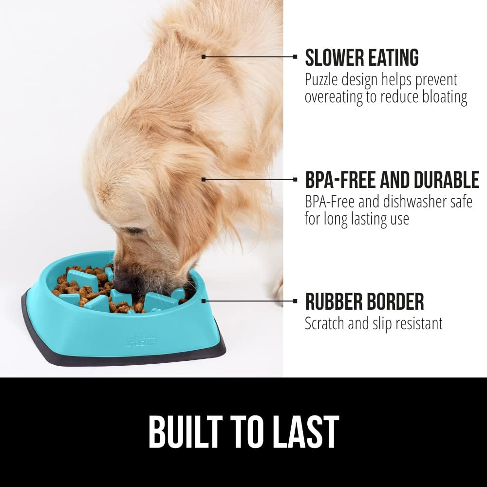 Gorilla Grip Slip Resistant Slow Feeder Dog Bowl,4 Cups,Slows Down Pets Eating,Prevents Overeating,Feed Small&Large Breed Puppy,Puzzle Design,Dogs Pet Bowls for Dry&Wet Food,Turquoise,4 Cup.