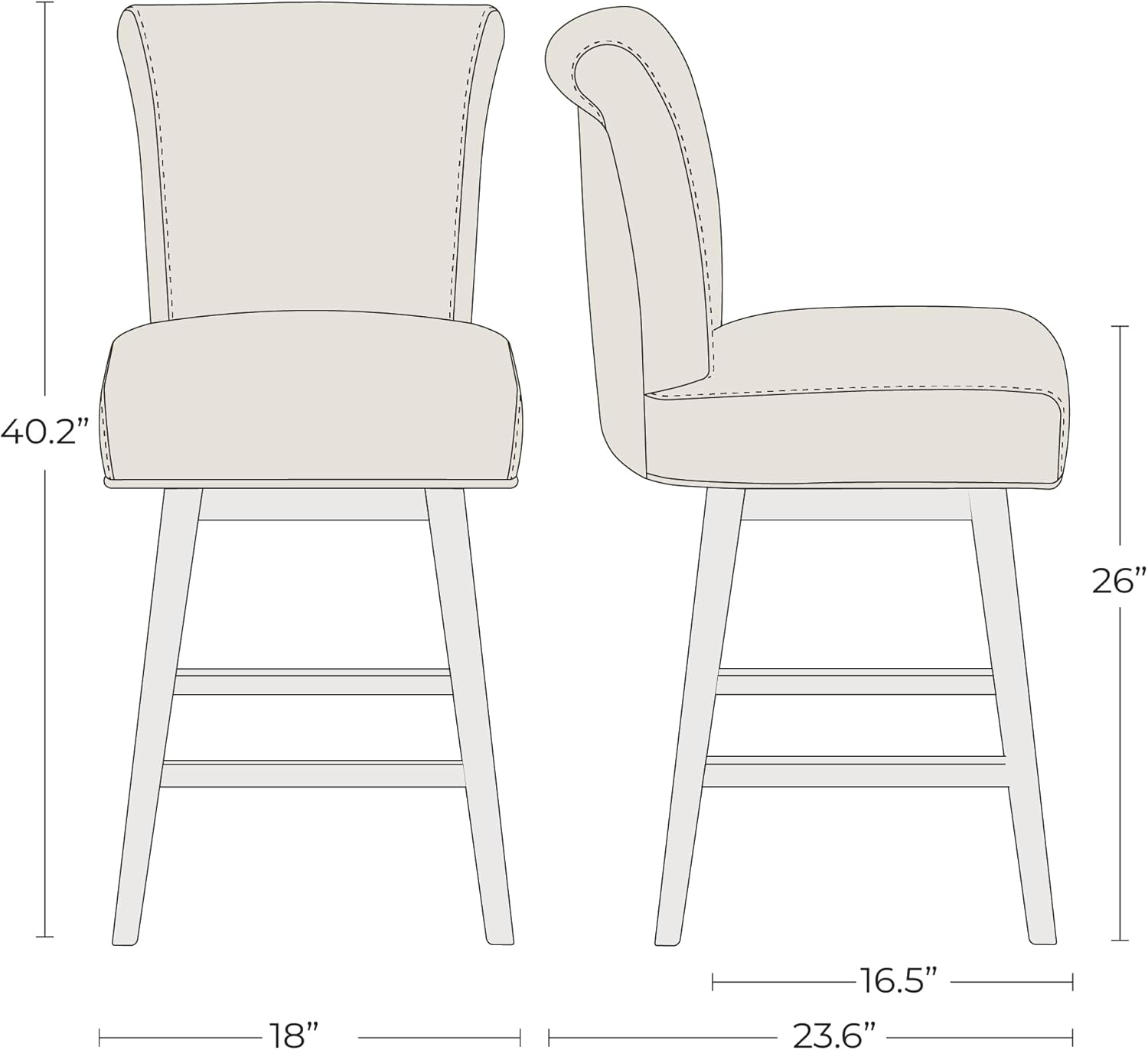 CHITA 26 in Upholstered Swivel Counter Bar Stools with Back&Wood Legs Set of 2, Faux Leather in Creamy Gray