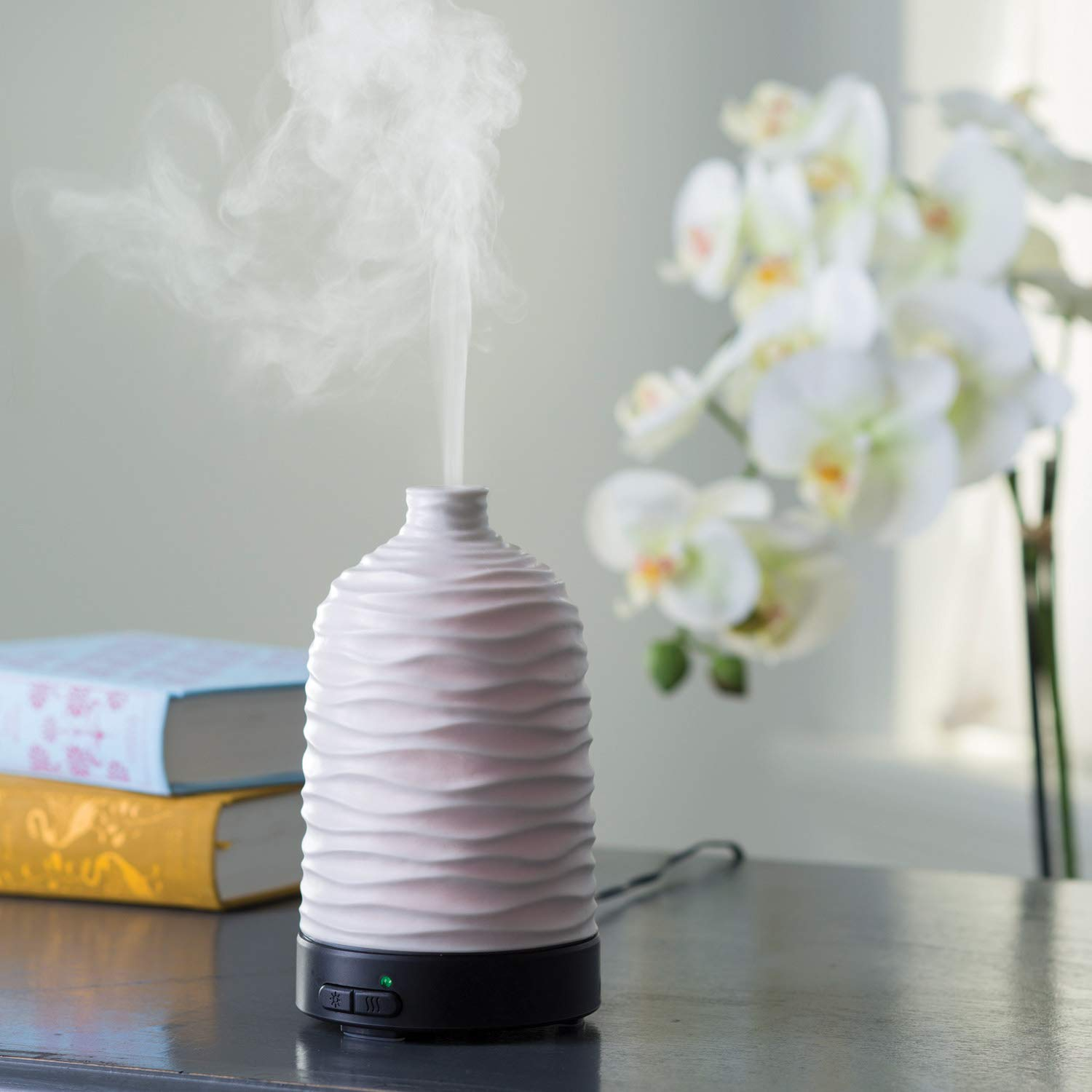 Harmony White Ceramic Ultrasonic Essential Oil Diffuser with LED Lights