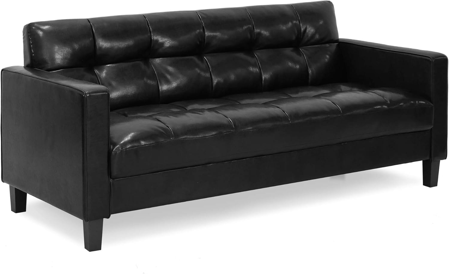 Furinno Brive Contemporary Tufted 3-Seater Sofa, Black Faux Leather