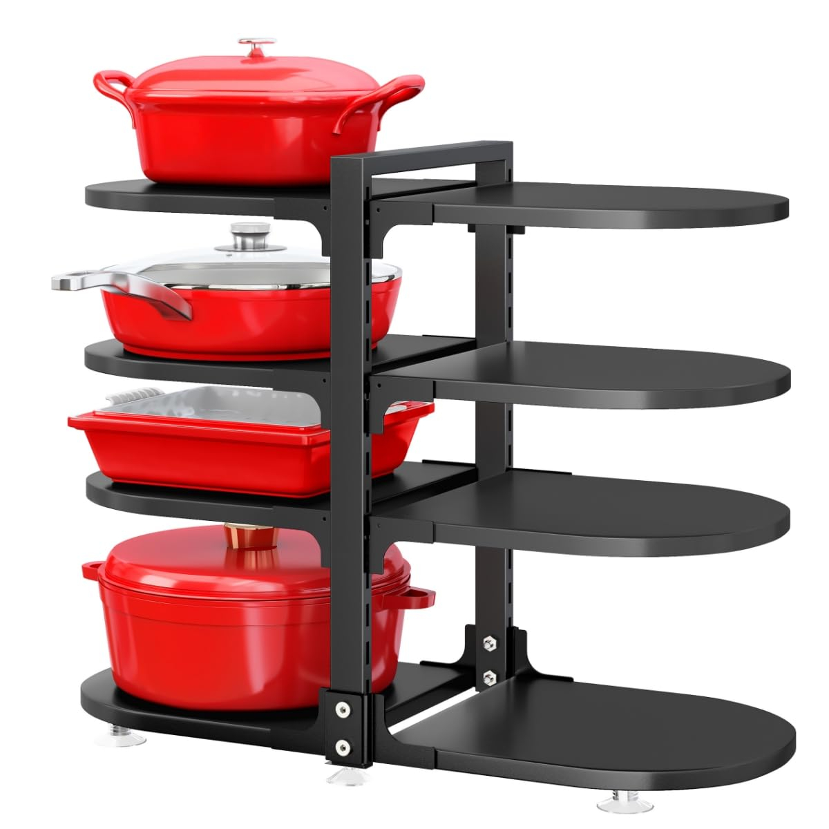 Pot and Pan Organizer for Cabinet, 8 Tier 21” Adjustable Cabinet Pan Organizer Rack Heavy Duty Pot Rack for Kitchen Storage, Snap-on Pot Pan Organizer with Panels for Stockpot and Steamer (Round)