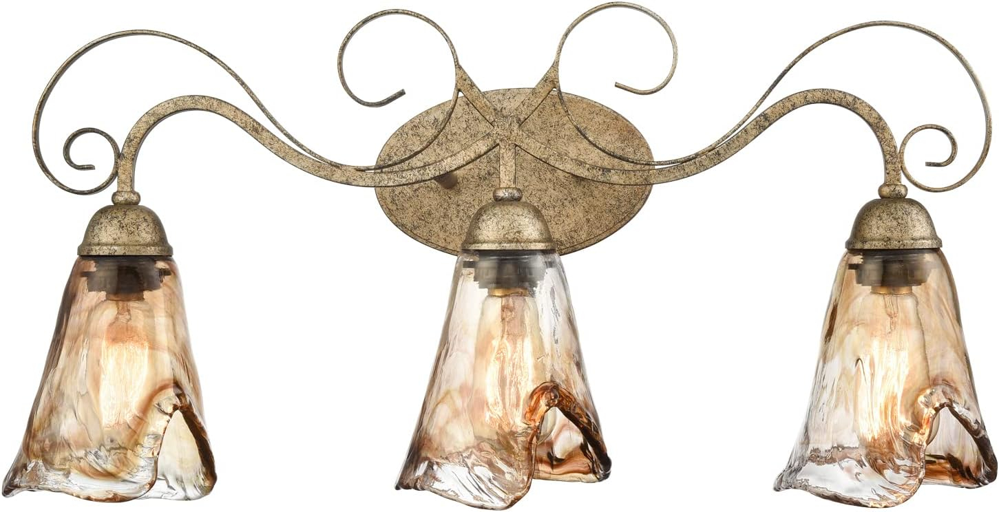 DANSEER Vintage Vanity Light Fixture Rustic Bathroom Wall Sconce 3-Light with Amber Glass Shade