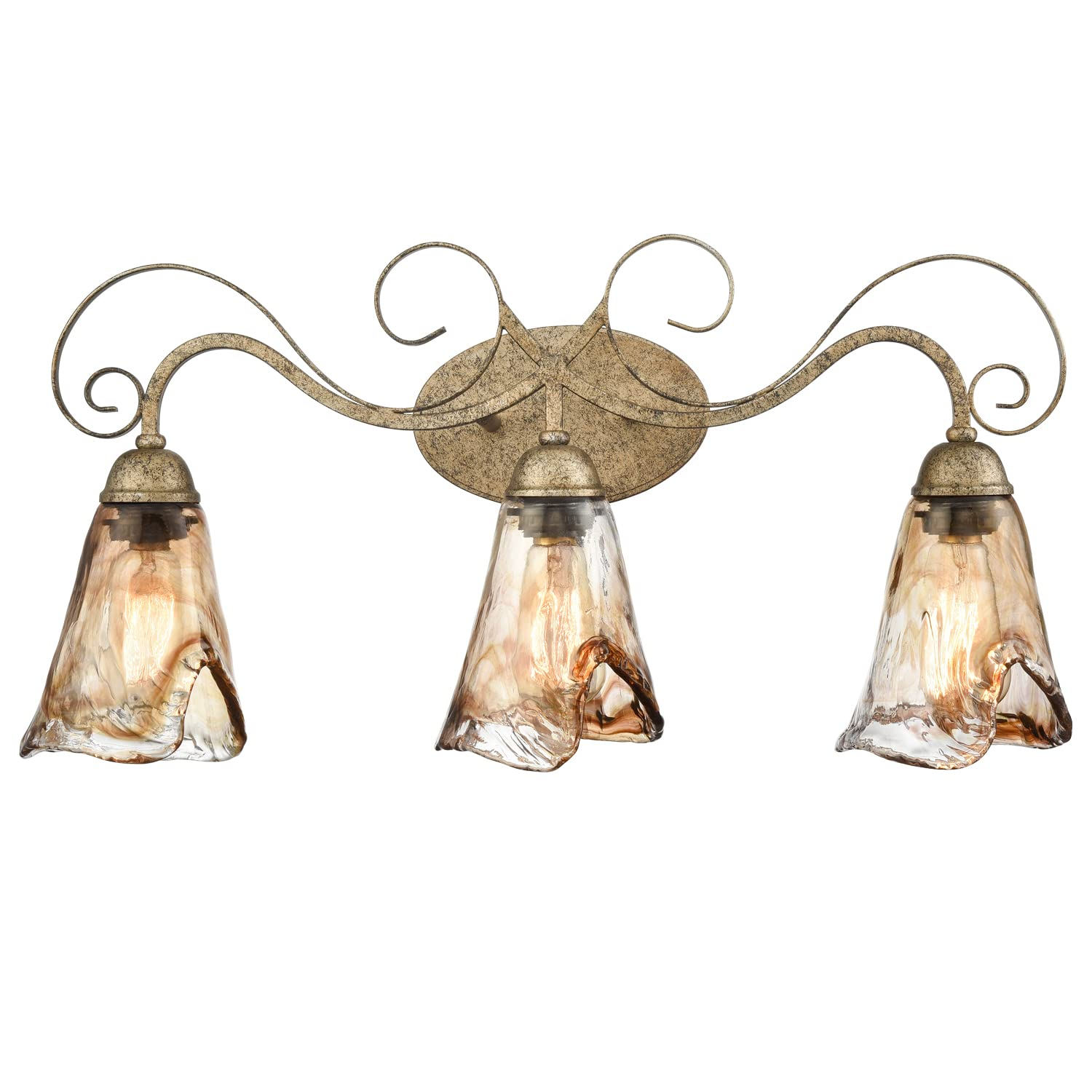 DANSEER Vintage Vanity Light Fixture Rustic Bathroom Wall Sconce 3-Light with Amber Glass Shade