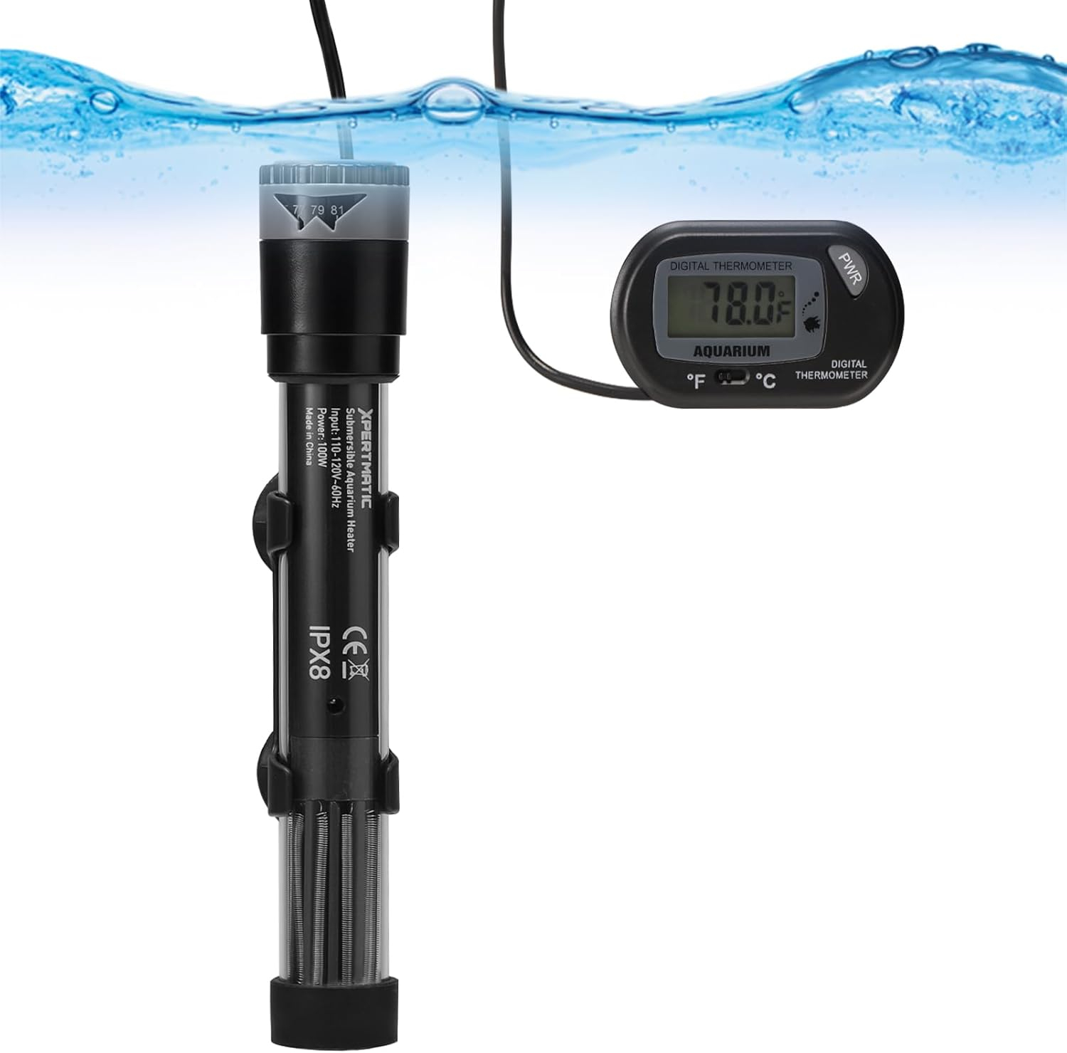 SainSmart XpertMatic Submersible Aquarium Heater, 100W Adjustable Fish Tank Heater Thermostat with Suction Cup, for Marine Saltwater and Freshwater, Up to 20 Gallon Fish Tanks
