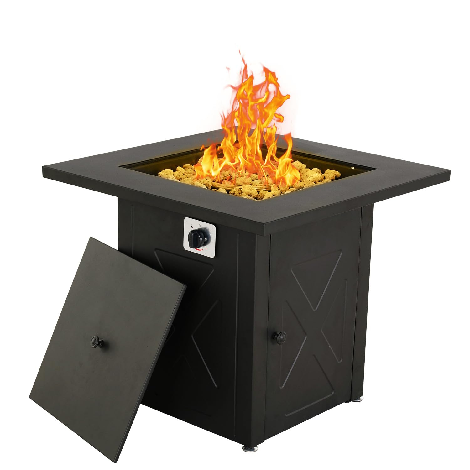 Magshion 28 inch Fire Pit Table 50,000 BTU Propane Gas Fire Pit Table with Lava Rocks and Metal Lid for Outdoor Patio Backyard, Black
