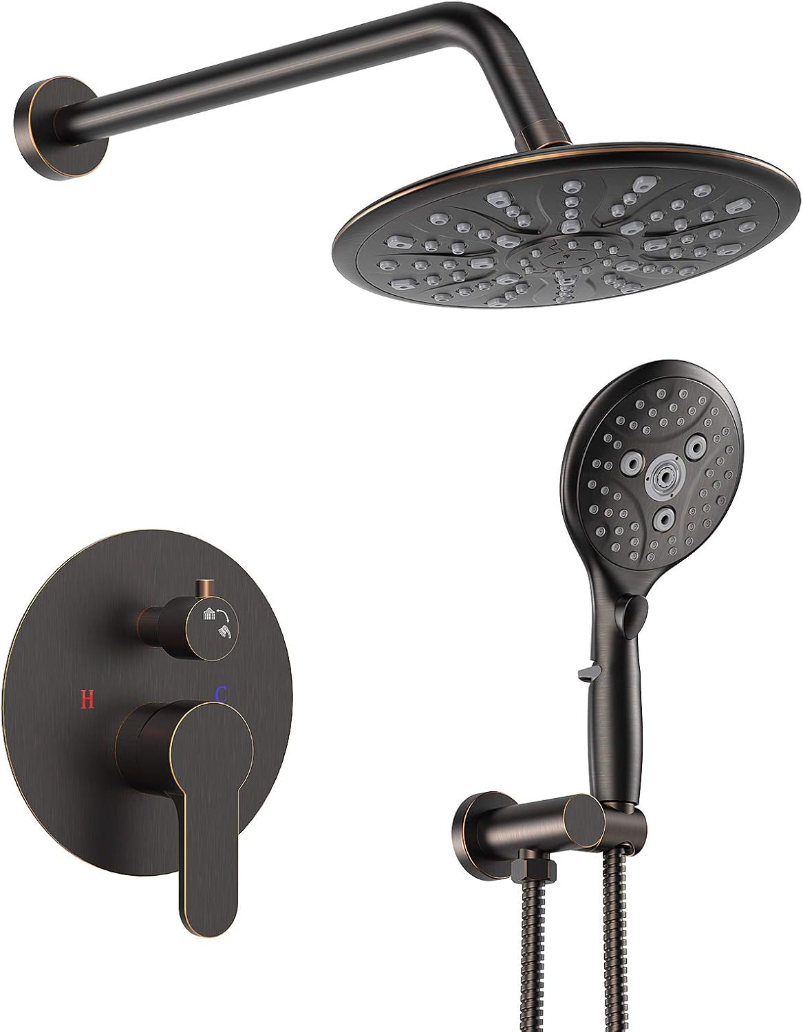 SunCleanse Oil Rubbed Bronze Shower System, Shower Faucet Sets Complete with Rain Shower Head and 7-Settings Handheld Shower Spray, Included Rough in Valve and Trim Kit
