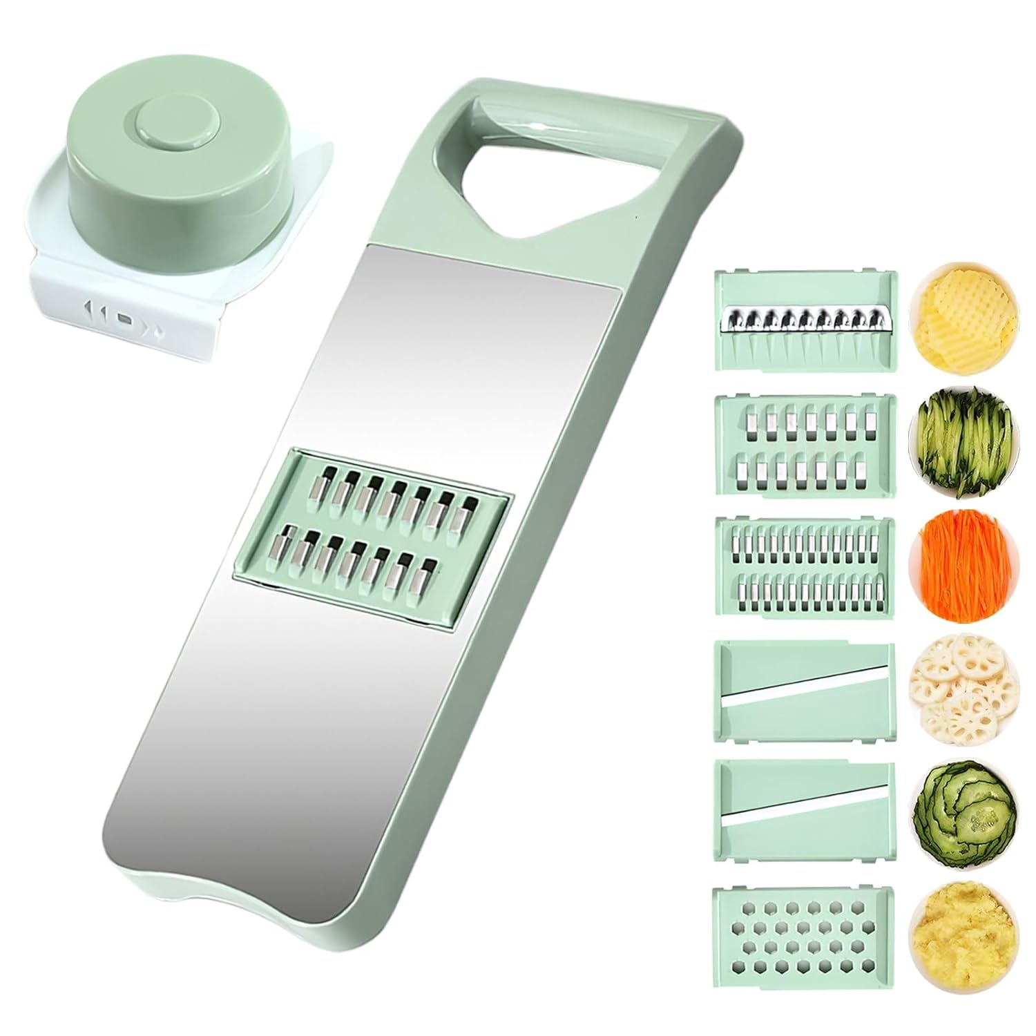 Vegetable Chopper, 7 in 1 Mandoline Food Slicer Cutter with Handheld Container, 6 Blades and Blade Box, Cheese Grater, Cucumber Slicer, Magnetic Kitchen Tools for Veggie Potato Onion Butter Carrot
