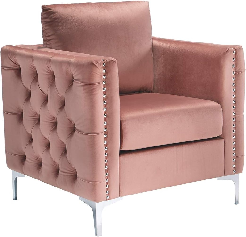OUWI Lizmont Modern Glam Accent Chair with Nailhead Trim, Pink