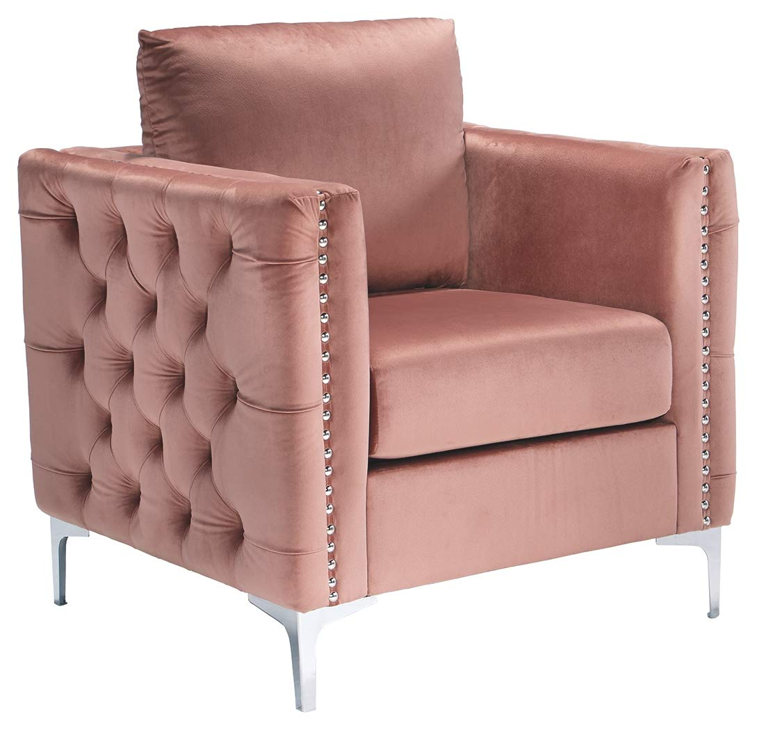 OUWI Lizmont Modern Glam Accent Chair with Nailhead Trim, Pink