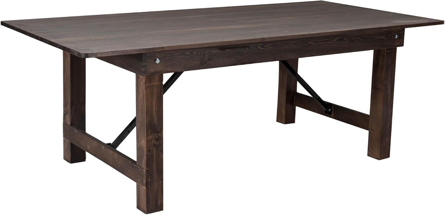 7' x 40'' Rectangular Solid Pine Folding Farm Dining Table in Black Wash Finish