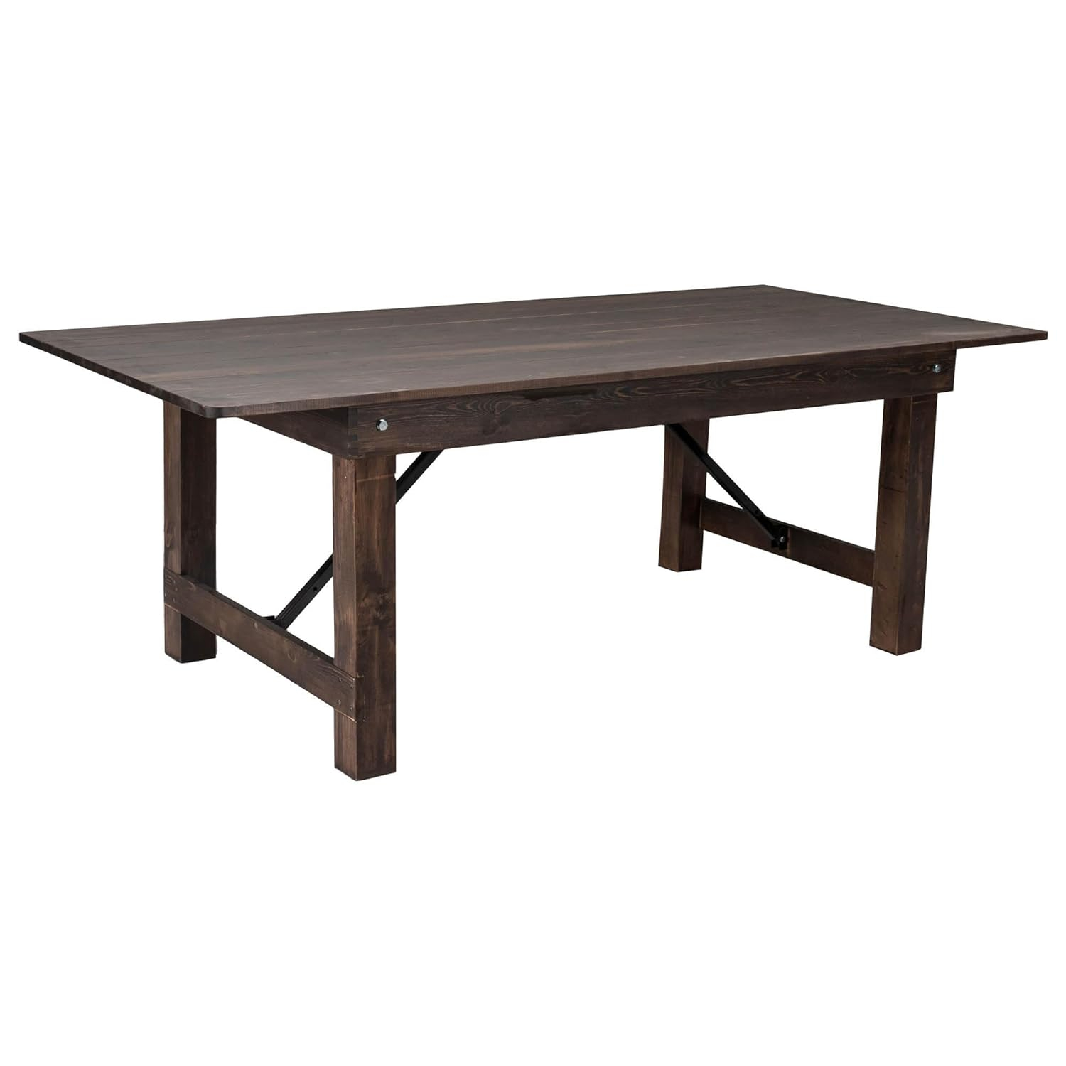 7' x 40'' Rectangular Solid Pine Folding Farm Dining Table in Black Wash Finish