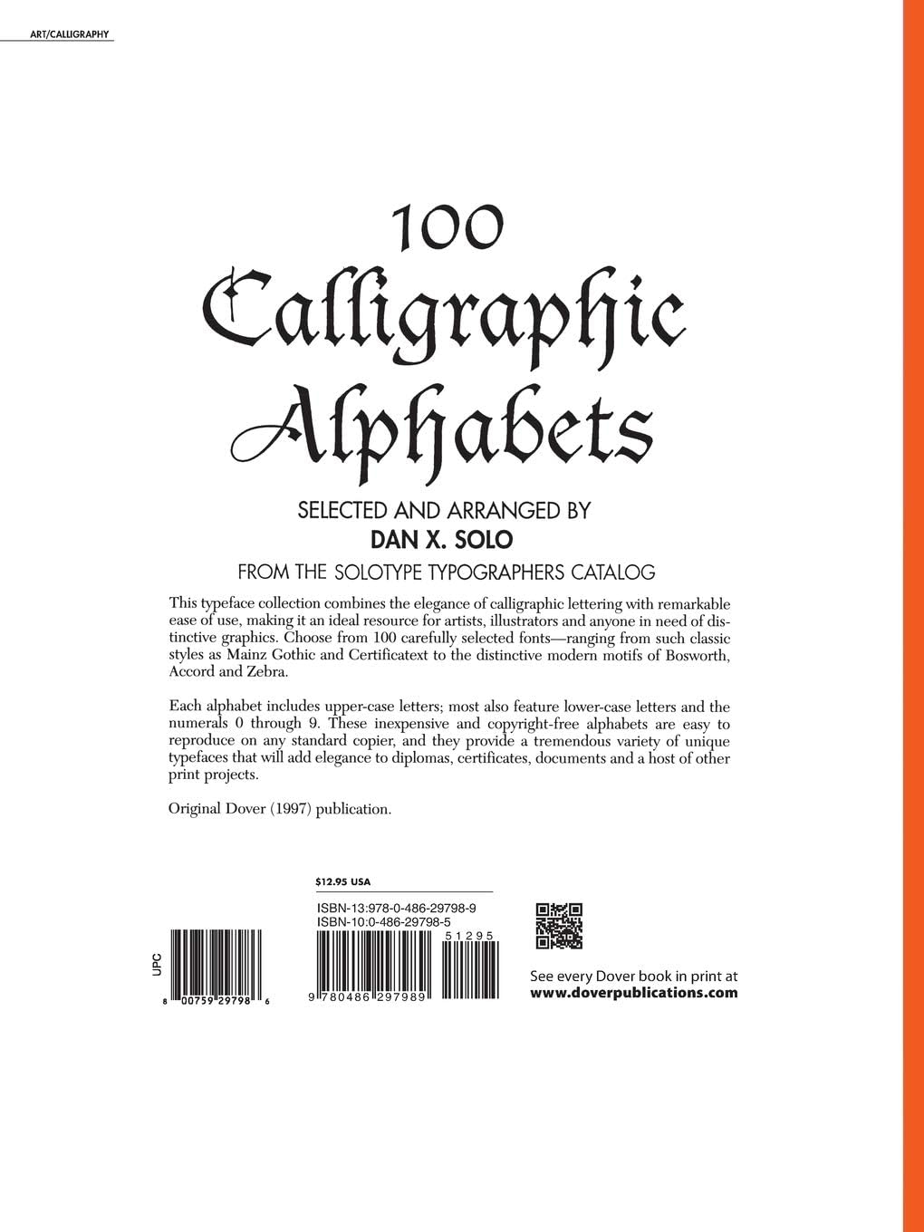 100 Calligraphic Alphabets - (Dover Pictorial Archives) by  Dan X Solo (Paperback)
