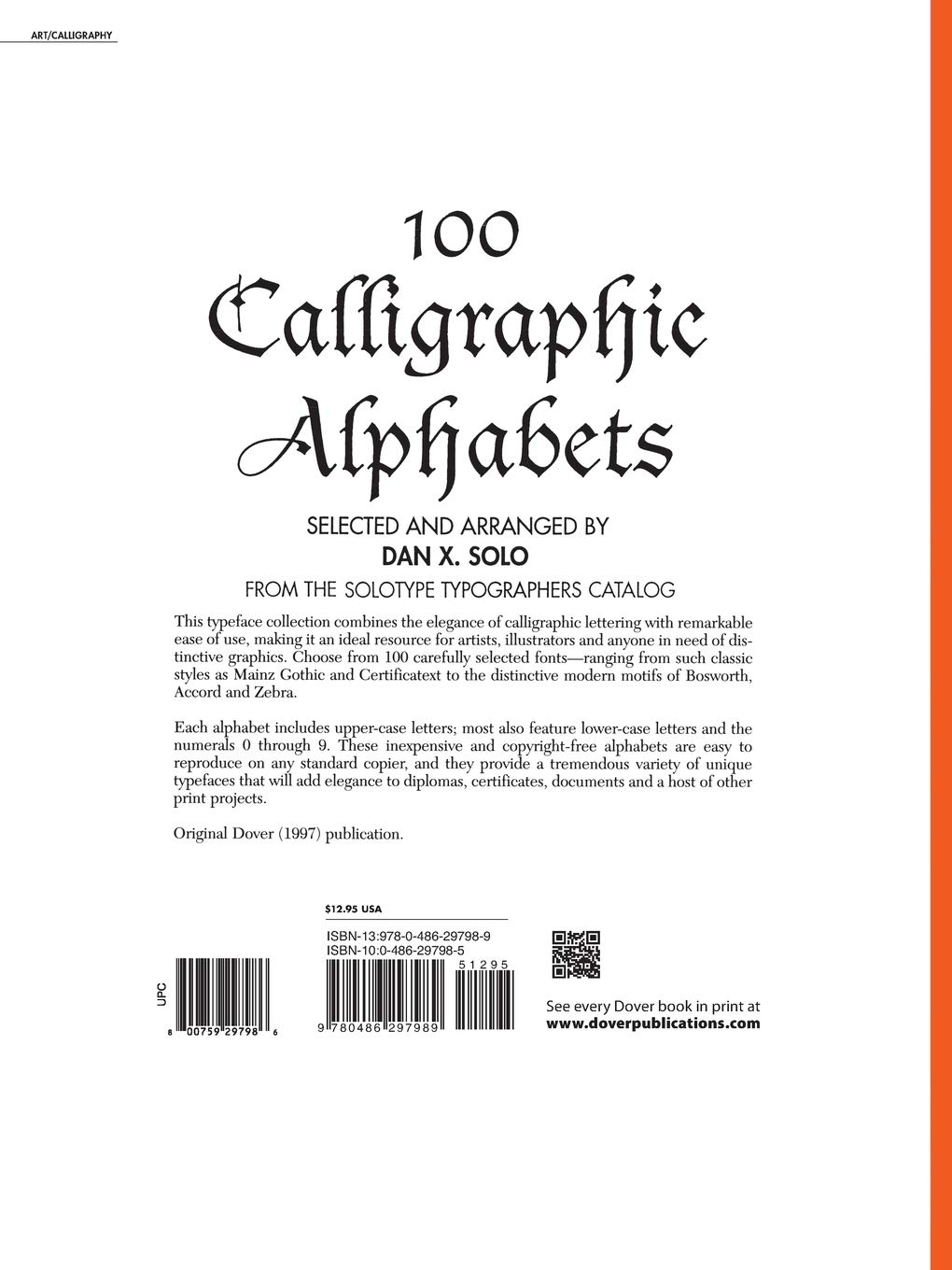 100 Calligraphic Alphabets - (Dover Pictorial Archives) by  Dan X Solo (Paperback)
