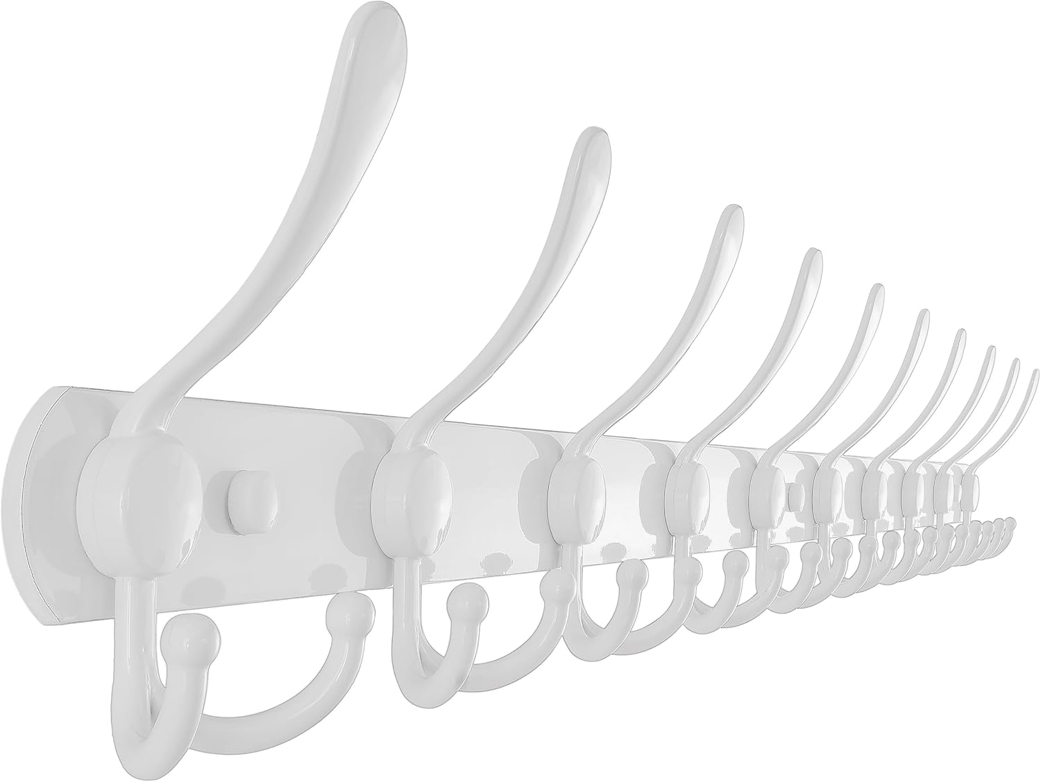 Dseap Coat Rack Wall Mount - 38” Long 10-Tri-Hooks Heavy Duty Coat Hanger Rail Wall Hooks for Hanging Coats Hats Clothing Clothes Purse Mudroom Entryway, White