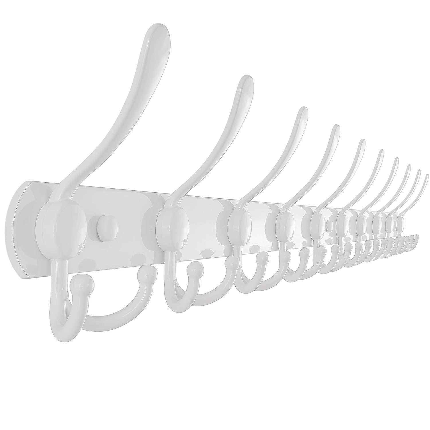 Dseap Coat Rack Wall Mount - 38” Long 10-Tri-Hooks Heavy Duty Coat Hanger Rail Wall Hooks for Hanging Coats Hats Clothing Clothes Purse Mudroom Entryway, White