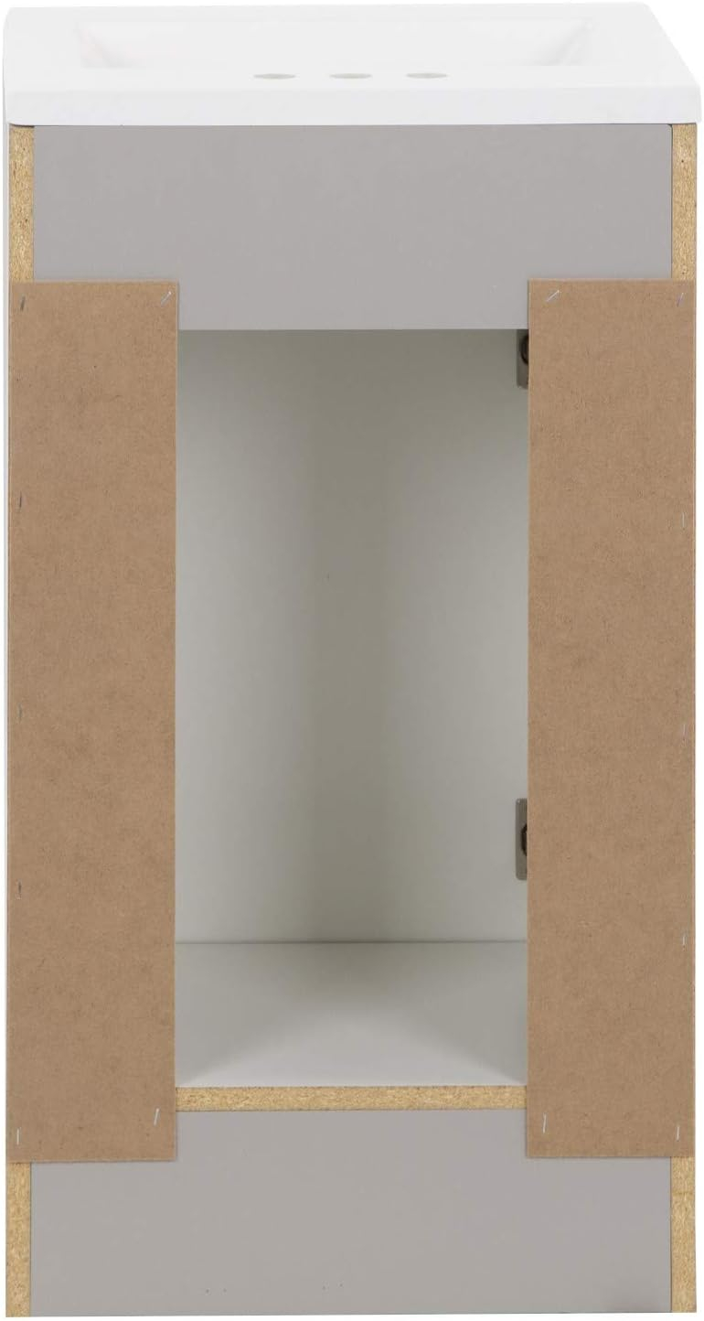 Spring Mill Cabinets Wyre 18 Inch Bathroom Vanity with White Single Sink Top, 1-Door Cabinet, 18.5" W x 16.68" D x 33.13" H, Gray