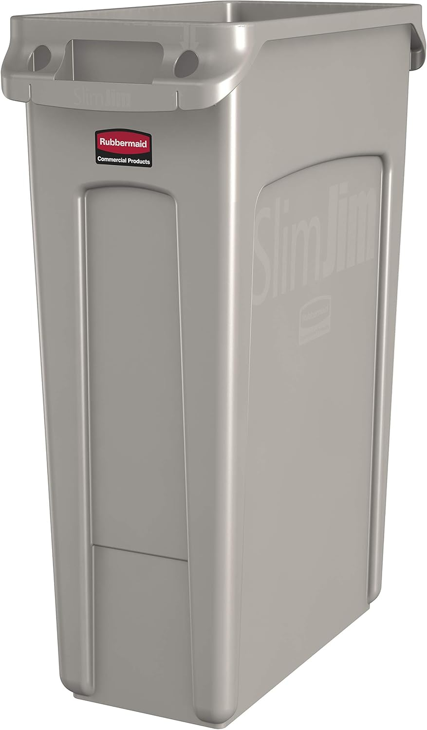 Rubbermaid Commercial Products Slim Jim Plastic Rectangular Trash/Garbage Can/Bin with Venting Channels, 23 GAL, Beige, for Kitchens/Classrooms/Offices/Back of House