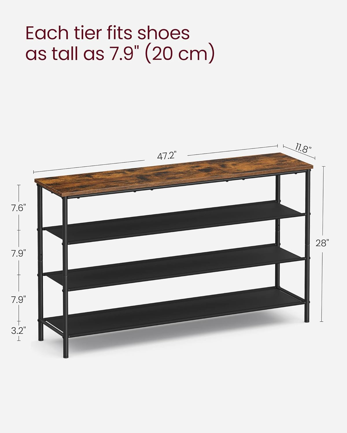 Industrial 4-Tier Black Metal and Fabric Shoe Rack