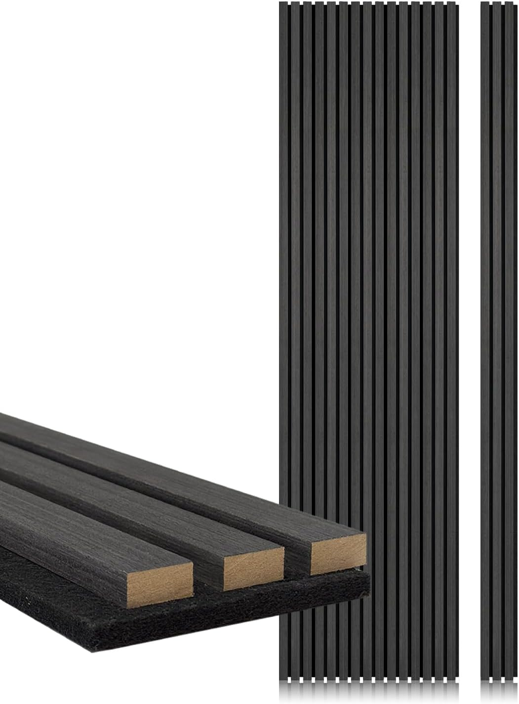 CONCORD WALLCOVERINGS ™ Acoustic Wall Panels – Wooden Sound-Absorbing 3D Veneers for Noise Reduction & Soundproofing, Home Theater - 94.5" x 5" (Pack of 6, Covers 18.7 Sq Ft) - Charcoal COA1420