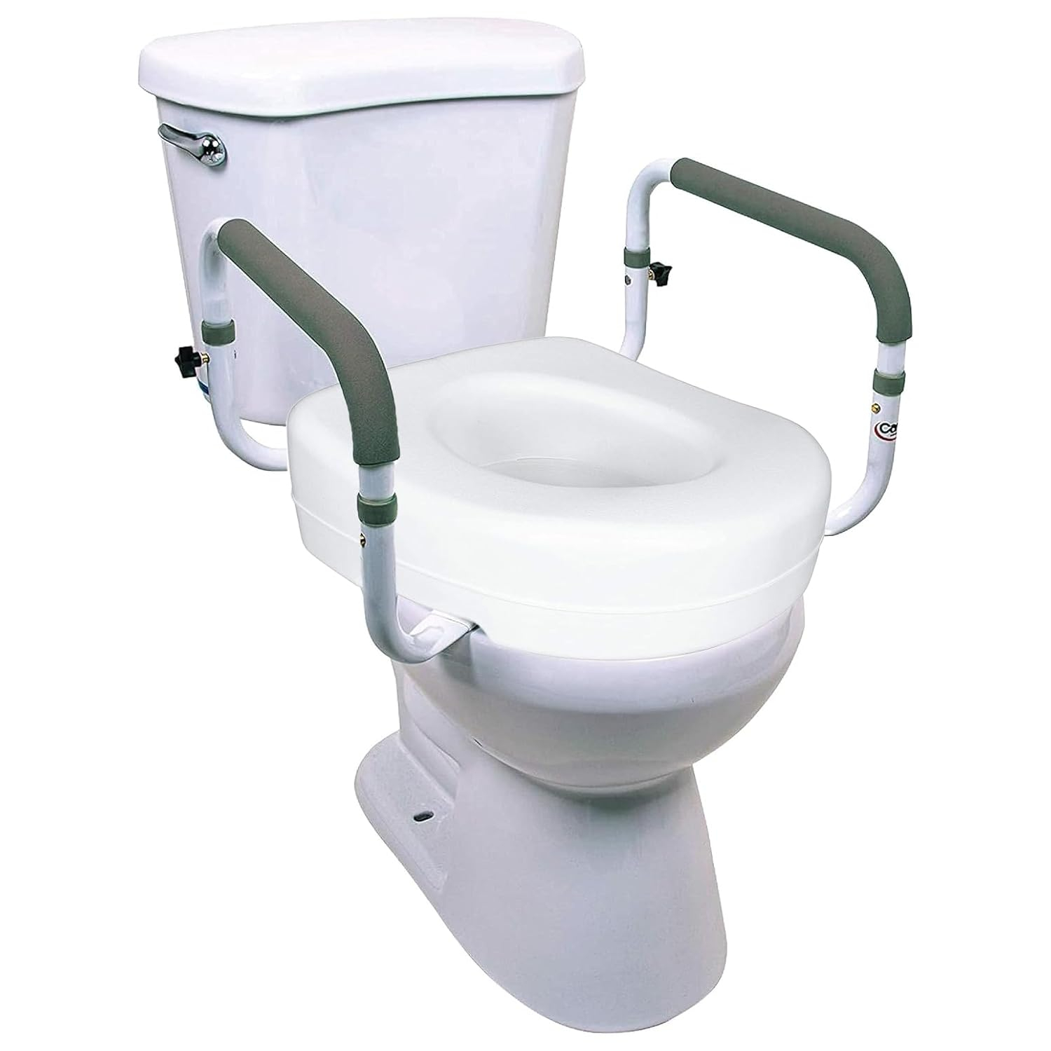 Carex E-Z Lock Toilet Seat and Safety Frame Combo Pack, 5-Inch Height Lift Seat Riser for Elderly and Handicap, Commode Chair for Elderly - Fits and Locks to Round or Elongated Toilets