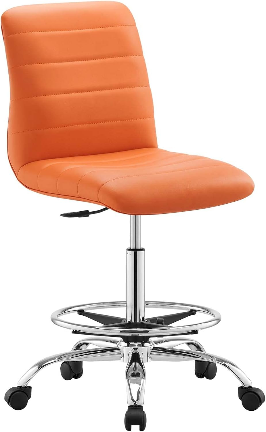 Modway Ripple Armless Vegan Leather Drafting Chair in Silver Orange