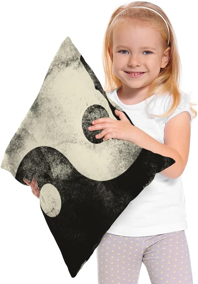 18x18 Inch Cushion Case Decor Yin Yang, Traditional Yin and Yang Sign Black White Farmhouse Throw Pillow Cover Home Pillowcase Decorations for Sofa Couch Office Car