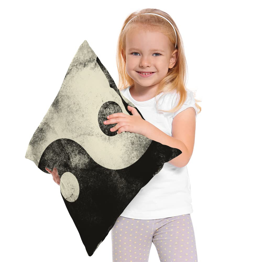 18x18 Inch Cushion Case Decor Yin Yang, Traditional Yin and Yang Sign Black White Farmhouse Throw Pillow Cover Home Pillowcase Decorations for Sofa Couch Office Car