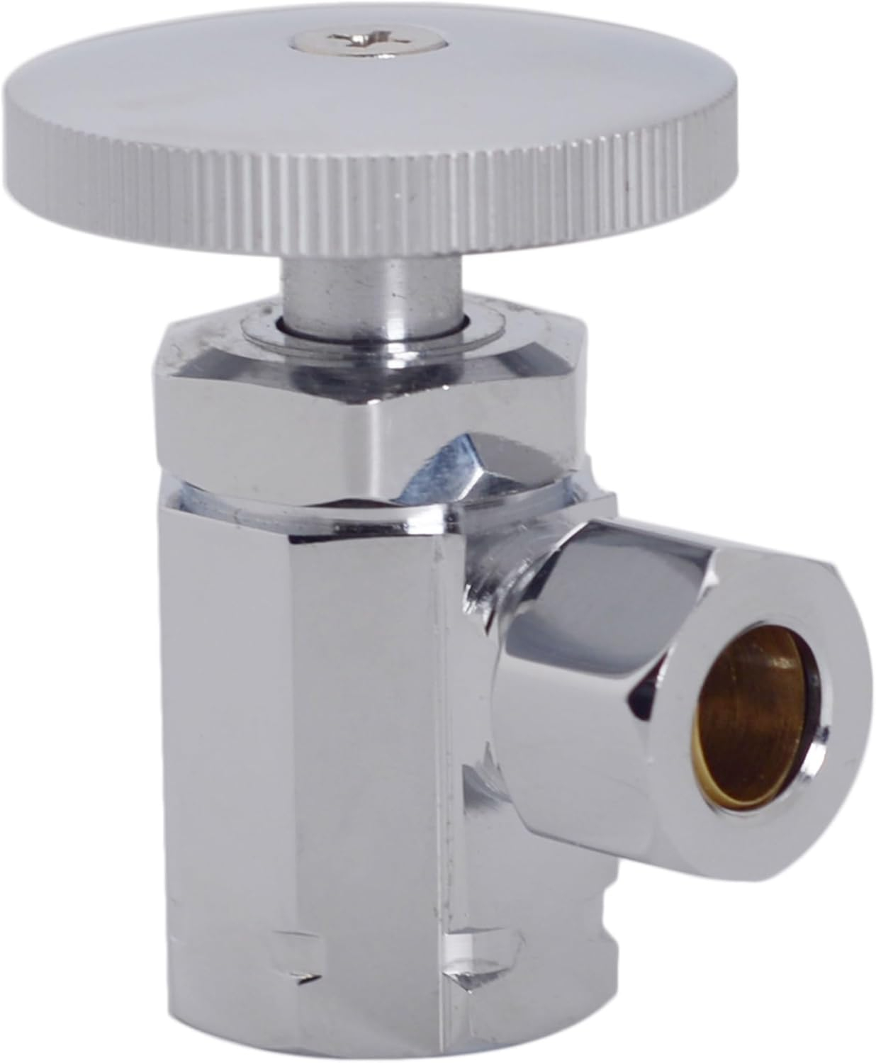 Round Handle Angle Stop Shut Off Valve, 1/2" IPS Inlet with 3/8" Compression Outlet