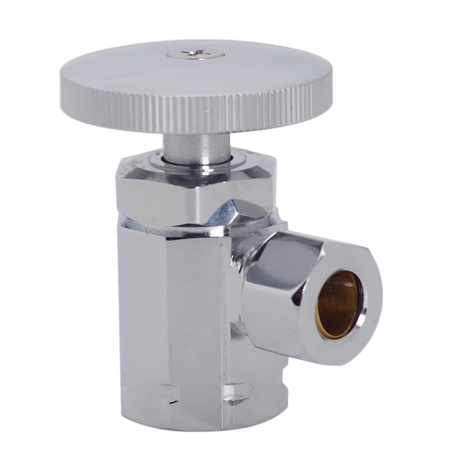 Round Handle Angle Stop Shut Off Valve, 1/2" IPS Inlet with 3/8" Compression Outlet