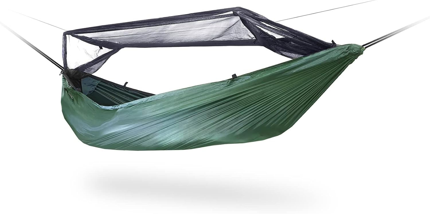 DD Hammocks Frontline Hammock - Olive Green - Portable Lightweight Camping Jungle Hammock with Mosquito Net for Outdoor Backpacking & Hiking