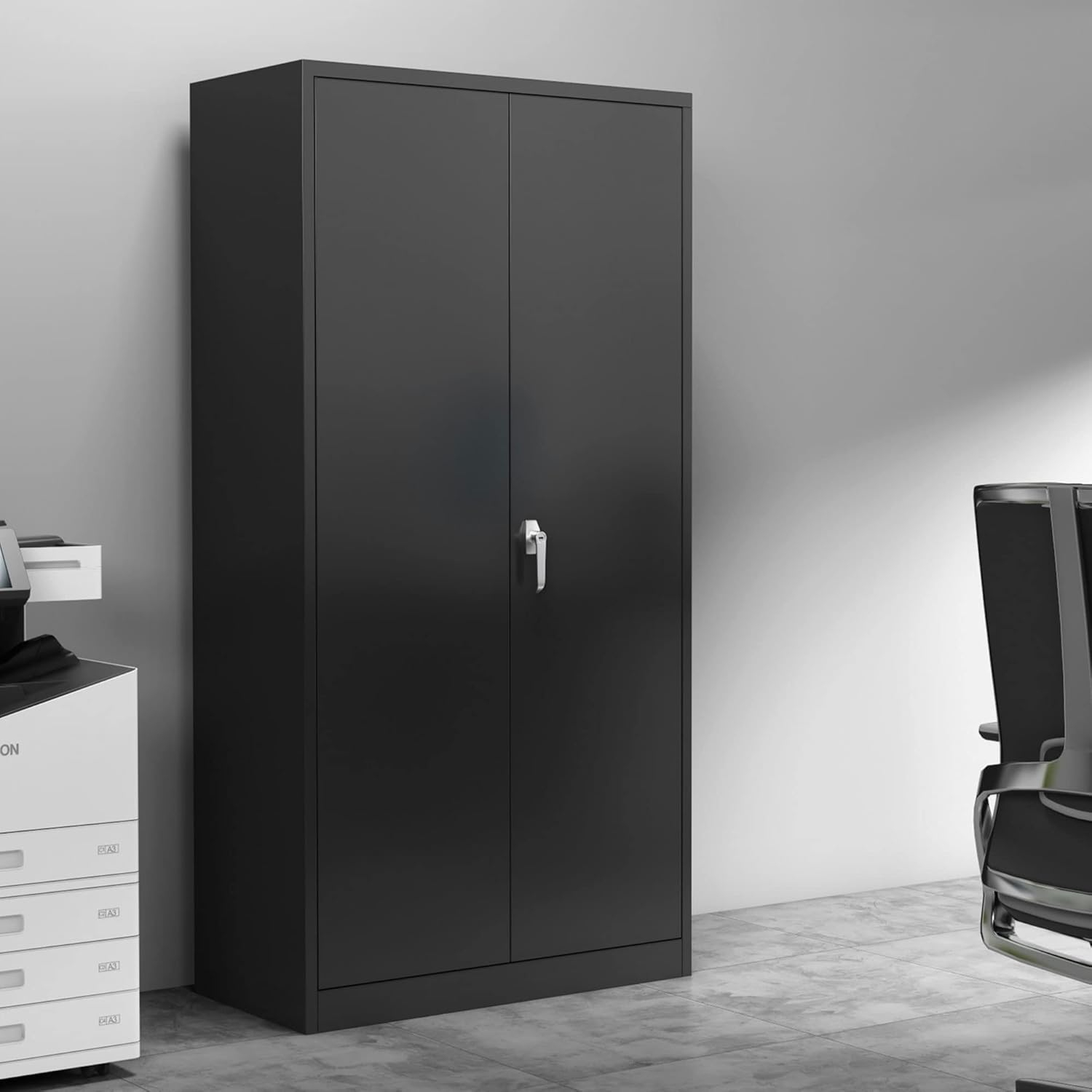 Drevy Metal Garage Storage Cabinet with Lock, 71" Steel Lockable File Cabinet, Locking Steel Storage Cabinet with 4 Adjustable Shelves for Home, Office, Warehouse, Garage, School (Black)