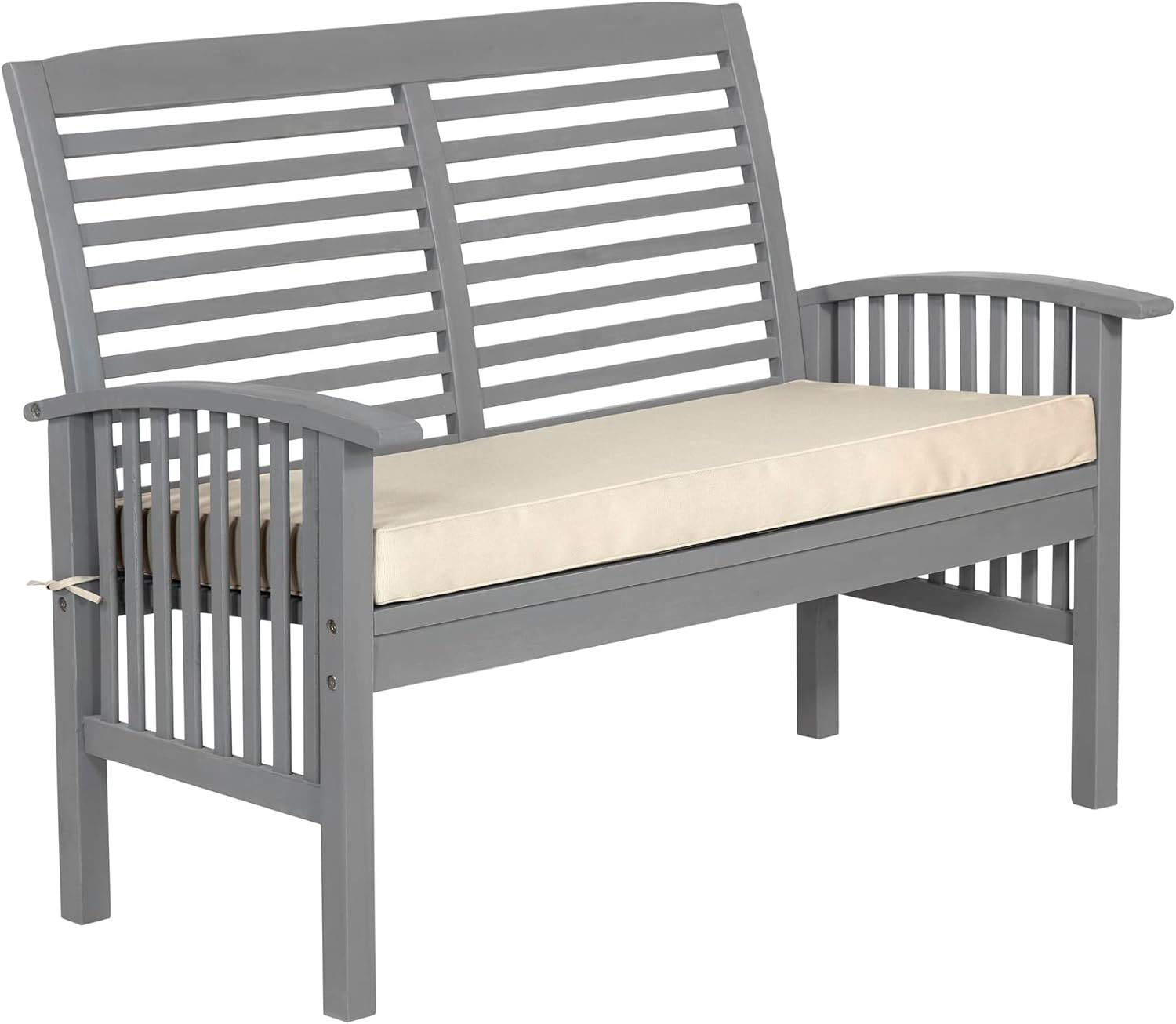 Walker Edison Rendezvous Modern Solid Acacia Wood Patio Loveseat with Cushions, 47 Inch, Grey Wash