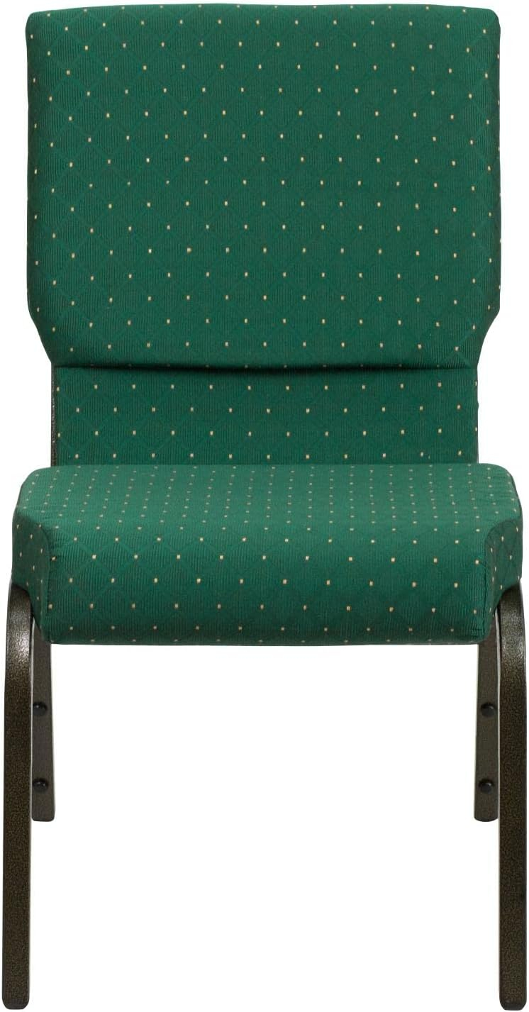 Flash Furniture HERCULES Series 18.5''W Stacking Church Chair in Green Patterned Fabric - Gold Vein Frame