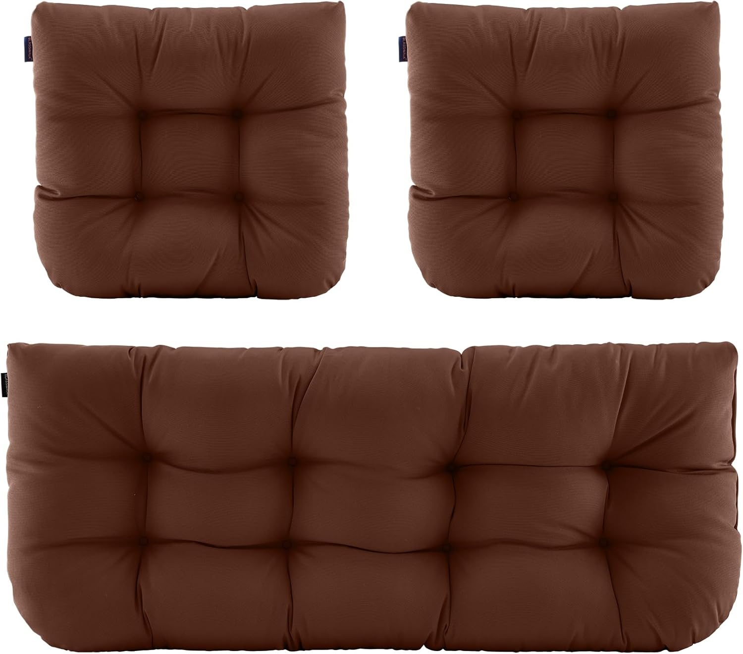 BLISSWALK Outdoor Chair Cushions,3 Pieces Wicker Cushion Set Set,44"x19"x5",Tufted Loveseat Outdoor Cushions for Patio Furniture All Weather,Dark Brown