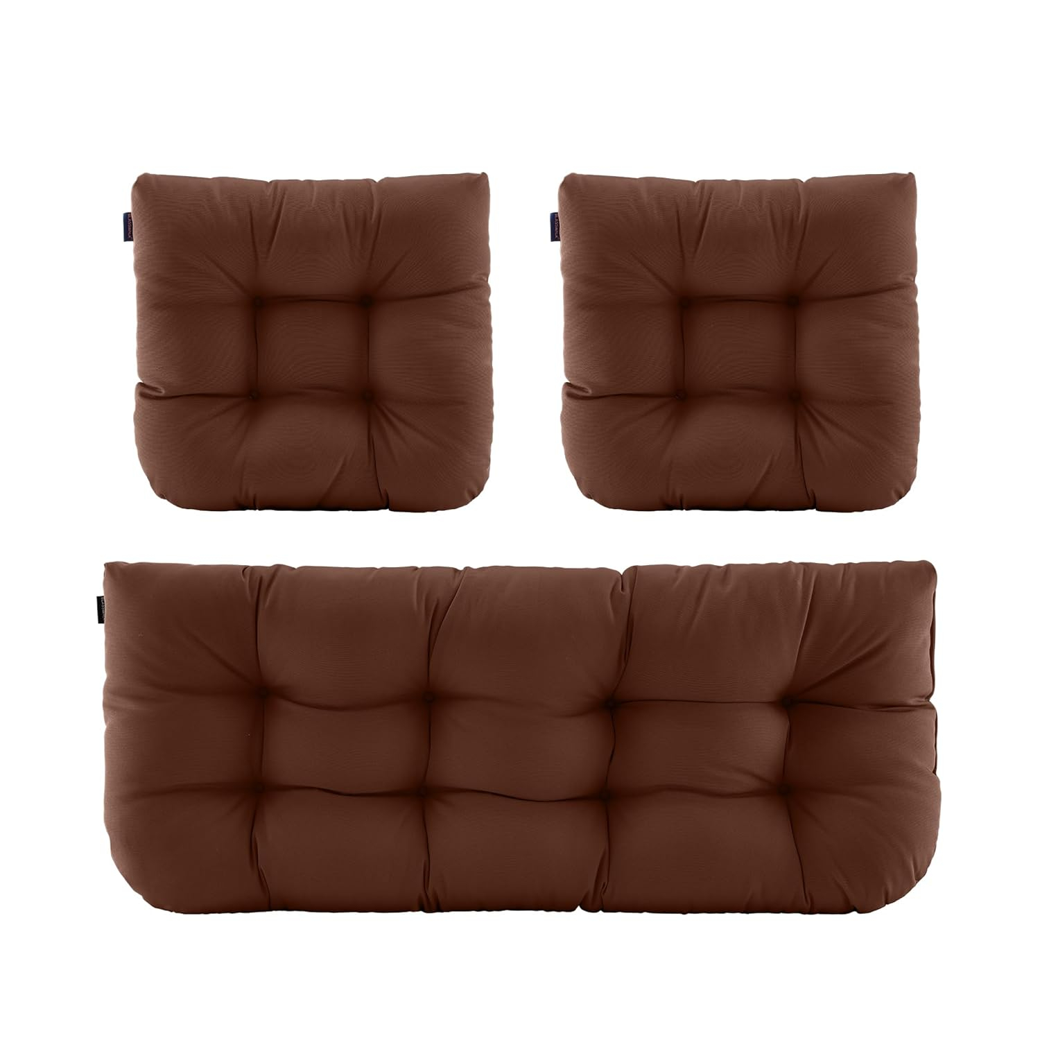 BLISSWALK Outdoor Chair Cushions,3 Pieces Wicker Cushion Set Set,44"x19"x5",Tufted Loveseat Outdoor Cushions for Patio Furniture All Weather,Dark Brown