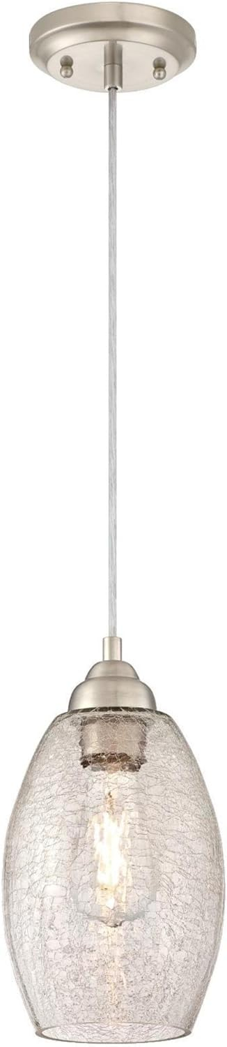Westinghouse Mini Pendant Brushed Nickel Finish Clear Crackle Glass