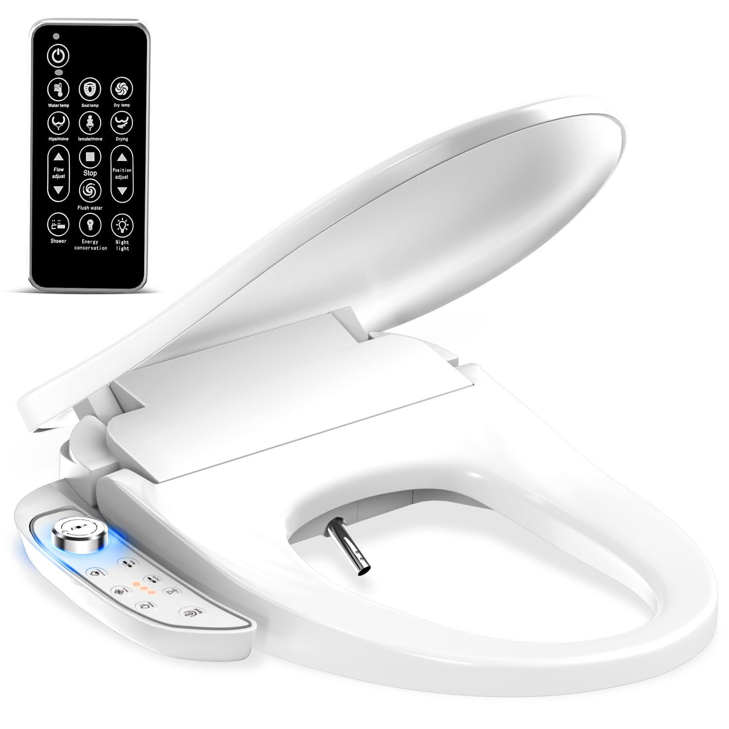 Bidet Toilet Seat - Heated & Elongated Design with Warm Water Wash, Wireless Remote, and Self-Cleaning Nozzle | Includes Soft-Closing Lid, LED Nightlight & Air Dryer