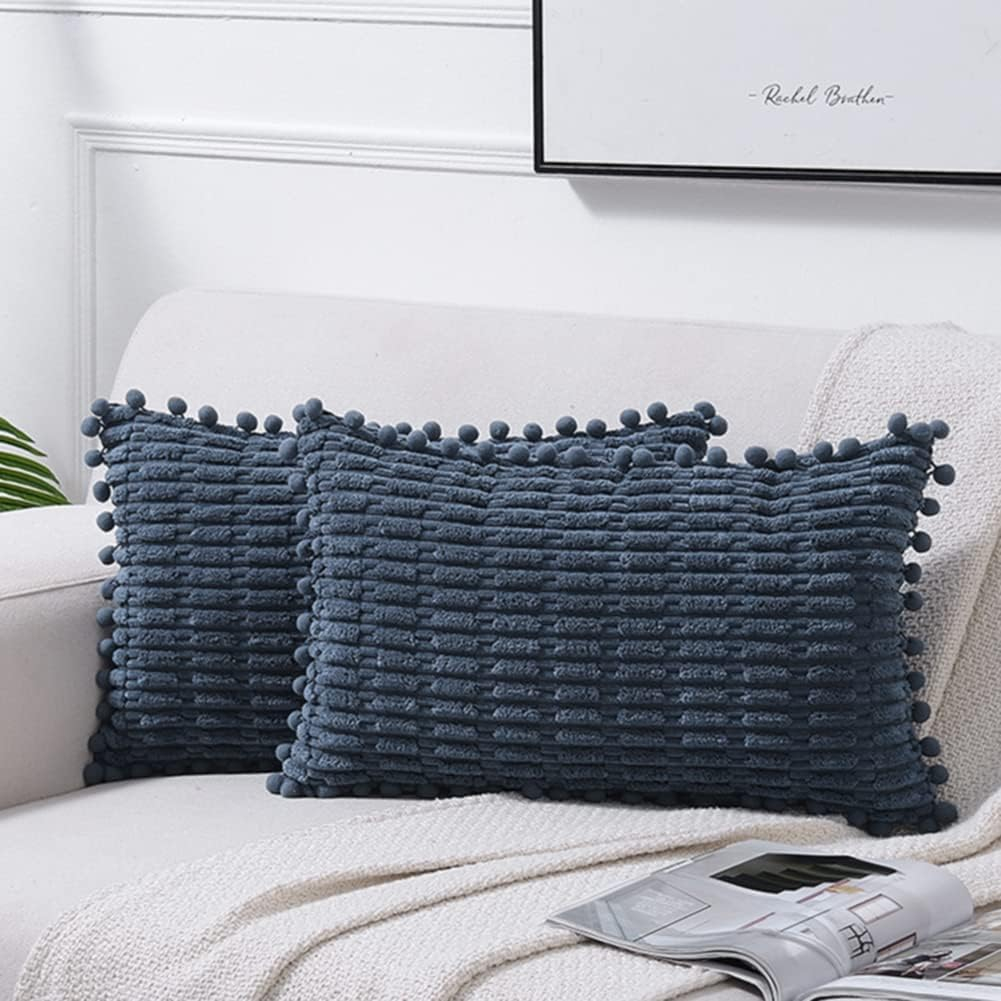 Fancy Homi Pack of 2 Sage Green Lumbar Decorative Throw Pillow Covers 12x20 Inch for Living Room Couch Bedroom, Soft Corduroy Rectangle Solid Cushion Case 30x50 cm, Rustic Farmhouse Boho Home Decor