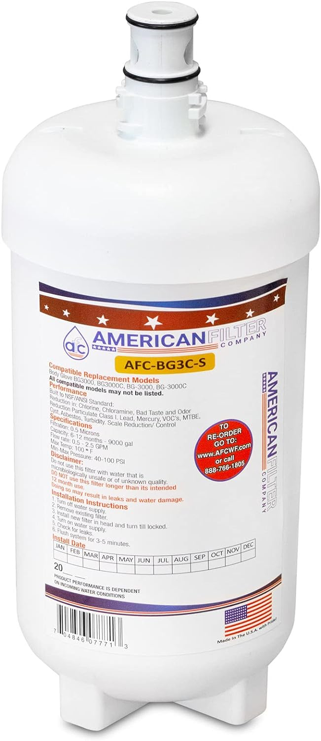 AFC Brand , Water Filter , Model # AFC-BG3C-S , Compatible with Body Glove® BG-3000 - 1 Filters - Made in U.S.A.