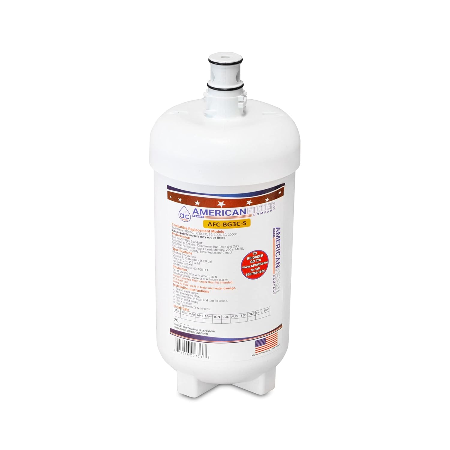 AFC Brand , Water Filter , Model # AFC-BG3C-S , Compatible with Body Glove® BG-3000 - 1 Filters - Made in U.S.A.