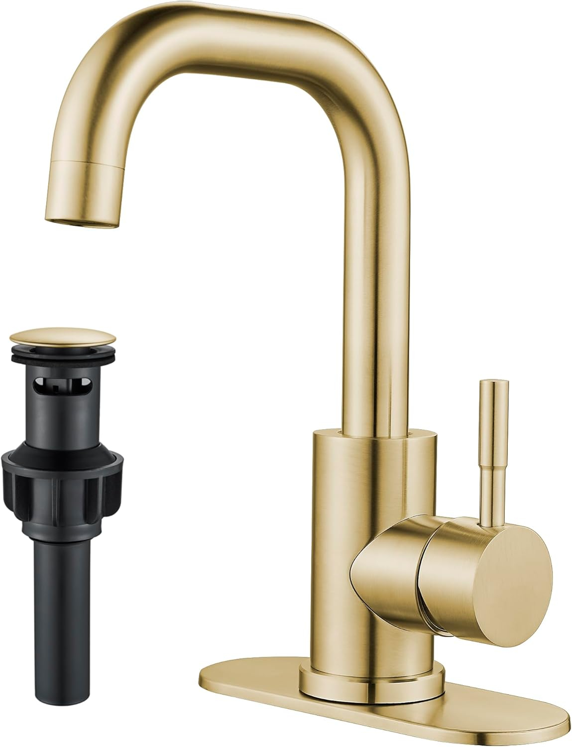 Single Hole Bathroom Sink Faucet Brushed Gold, Modern Single Handle Bathroom Faucet Stainless Steel Swivel Spout Commercial RV Bathroom Faucet Wet Bar Faucet