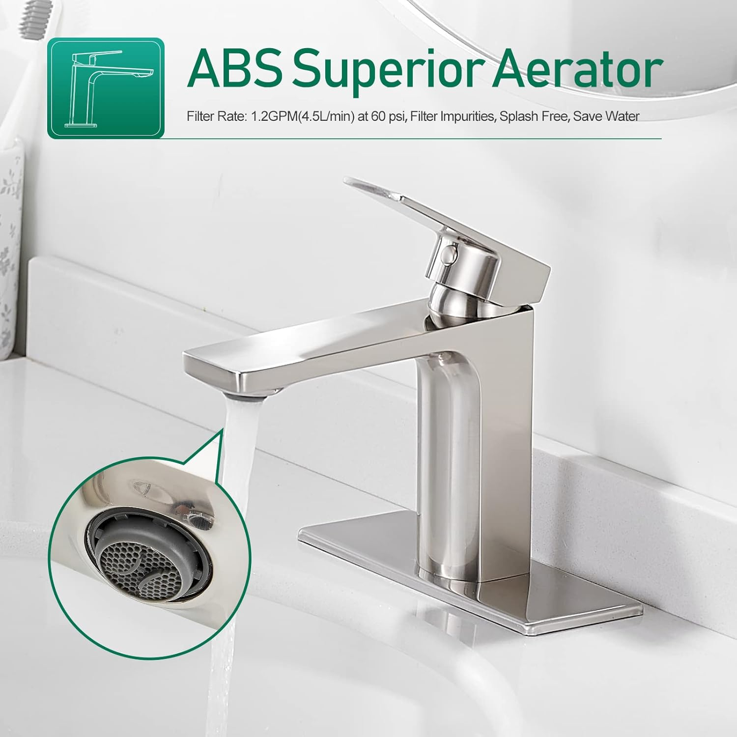 VOTON Brass Bathroom Faucet, Brushed Nickel Finish, Single Handle, 1 or 3 Hole Installation, Pop-up Drain, Flexible Hoses