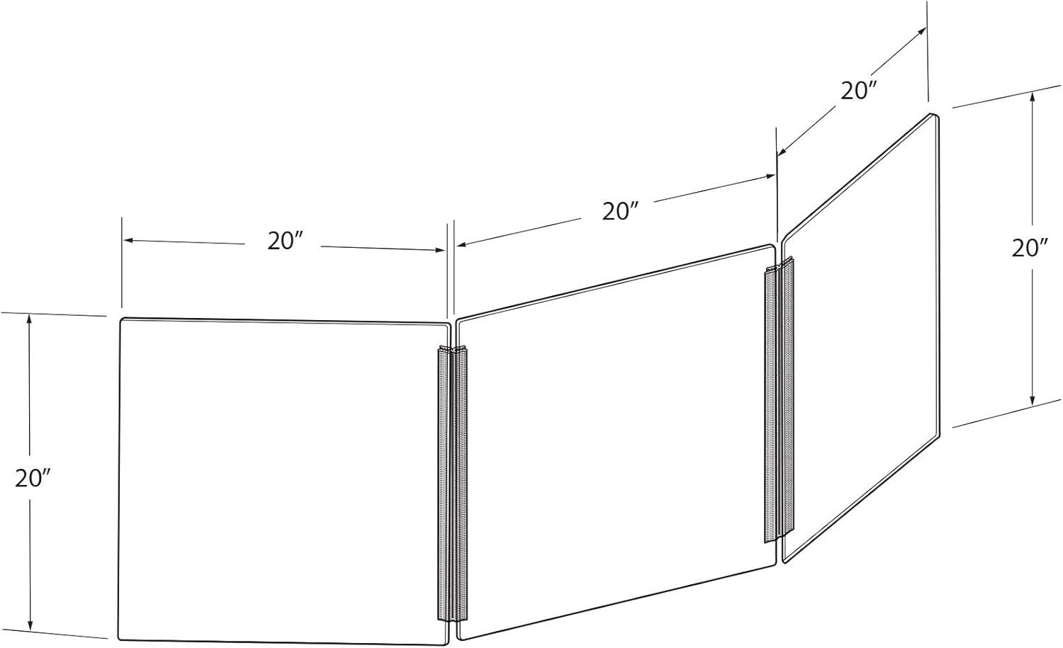 Azar Displays 176192-100 Medium 60" wide x 20" high Clear Acrylic Tri Fold PLEXIGLASS Protective Shield, Sneeze Guard, Personal Barrier, adjustable heights for pass through on the bottom