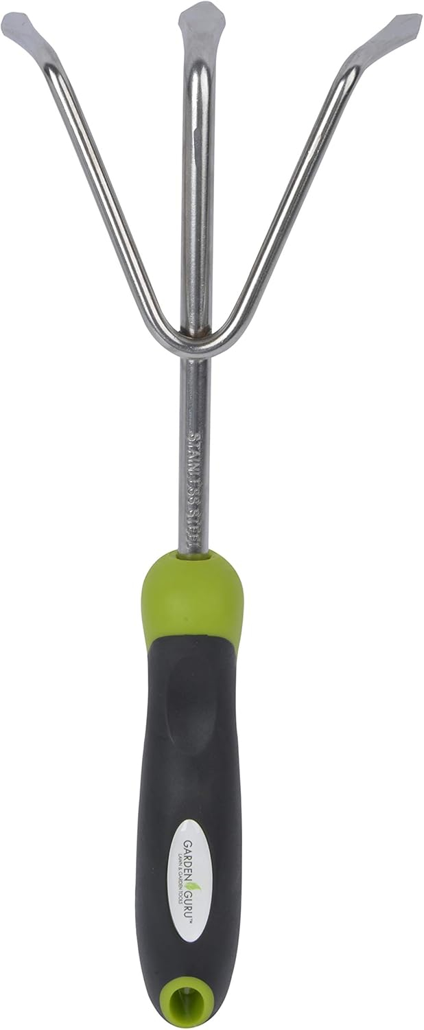 Garden Guru Hand Cultivator Rake Tiller Tool - Stainless Steel for Ultimate Strength - Rust Resistant - Ergonomic Handle - Great for Gardening Cultivating Loosening Weeding