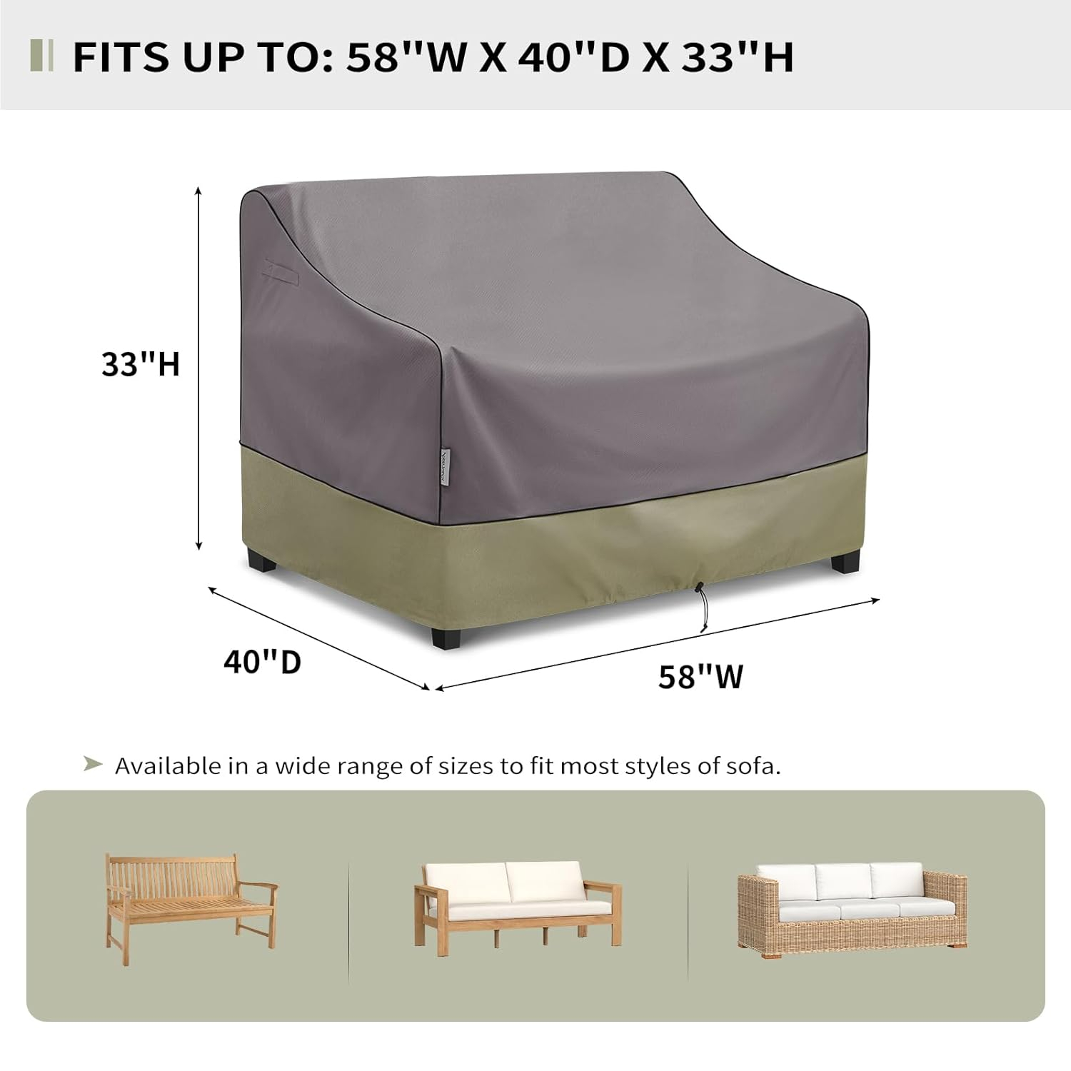 KylinLucky Outdoor Furniture Sofa Covers Waterproof 58 x 40 x 33 inches, 2-Seater Deep Seat Loveseat Cover Grey